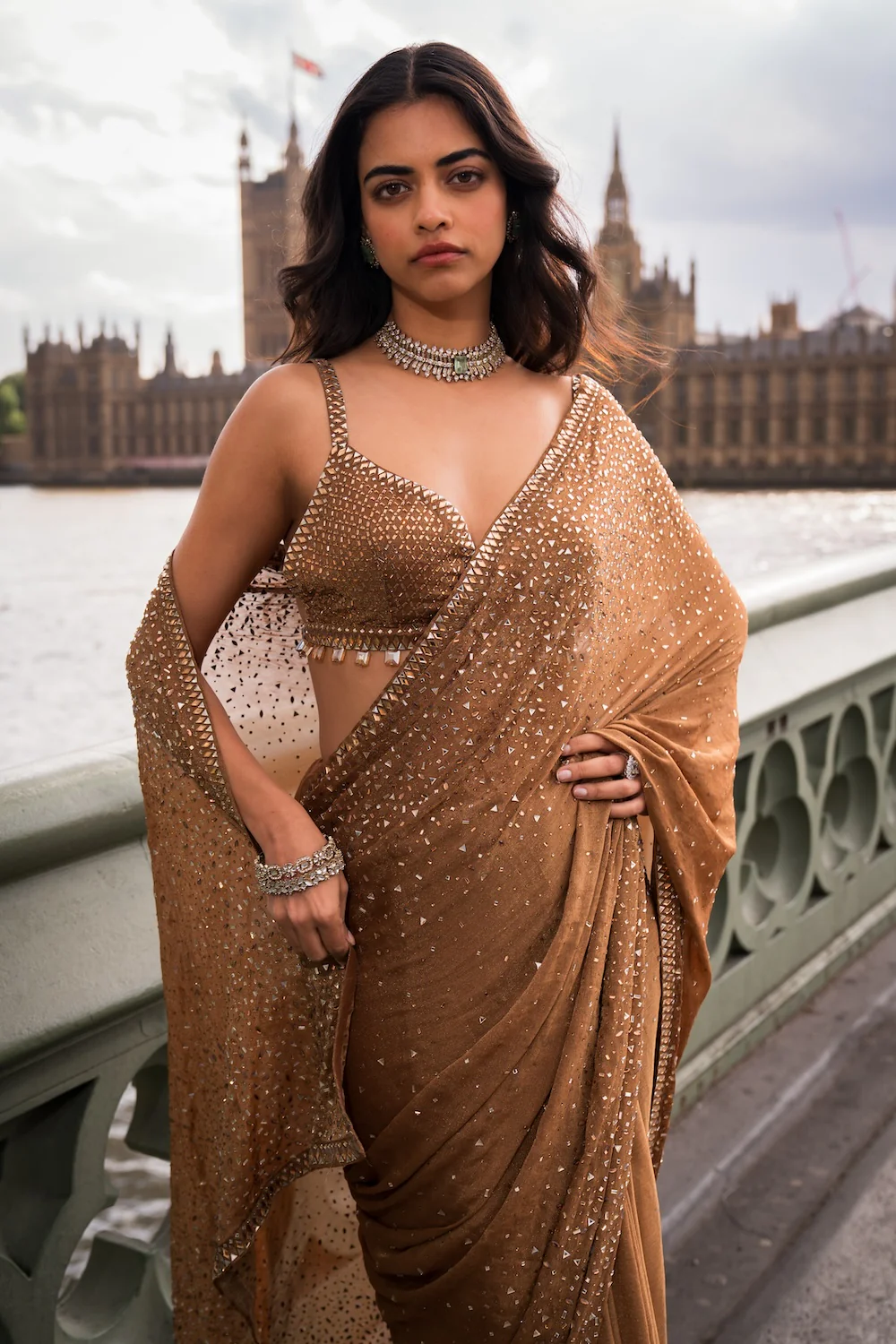 Antique Gold Crystal Saree - Image 3