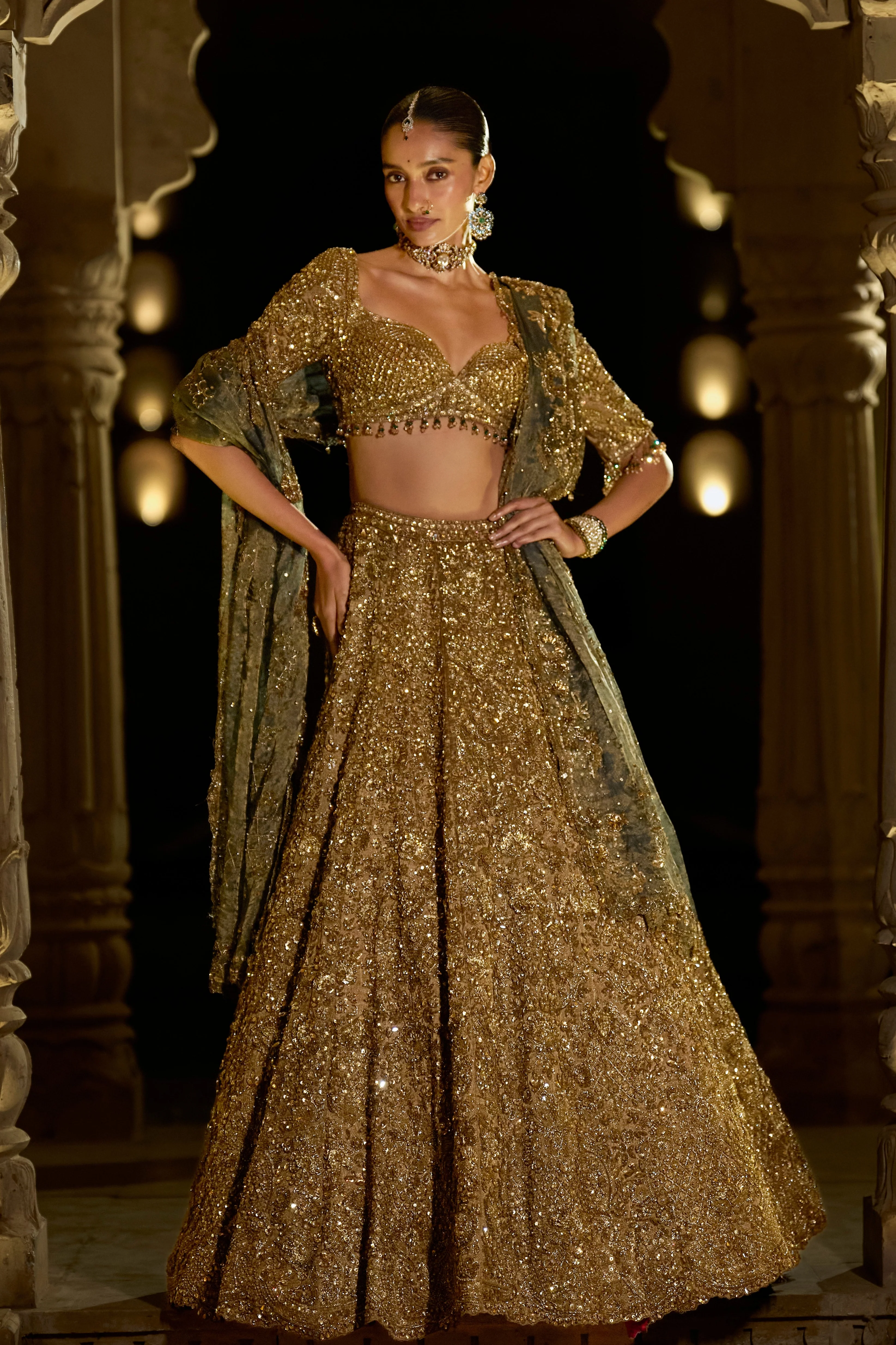 Antique Gold Sequin Lehenga Set