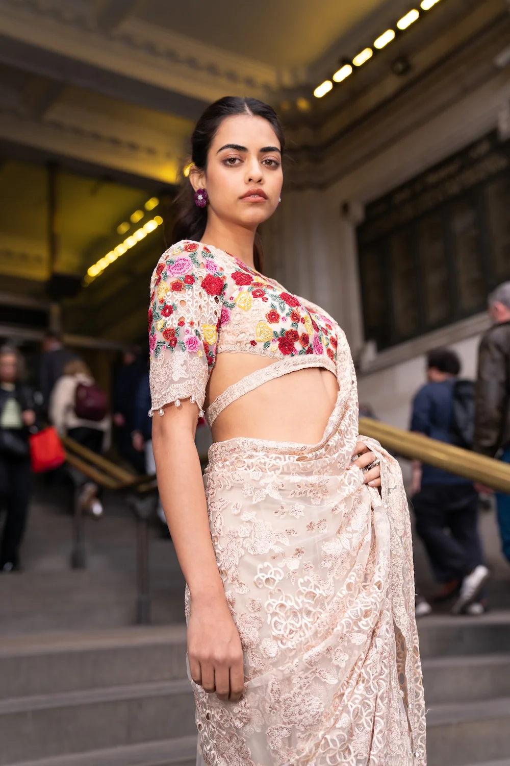 Beige Multi-Coloured Thread Work Saree - Image 5