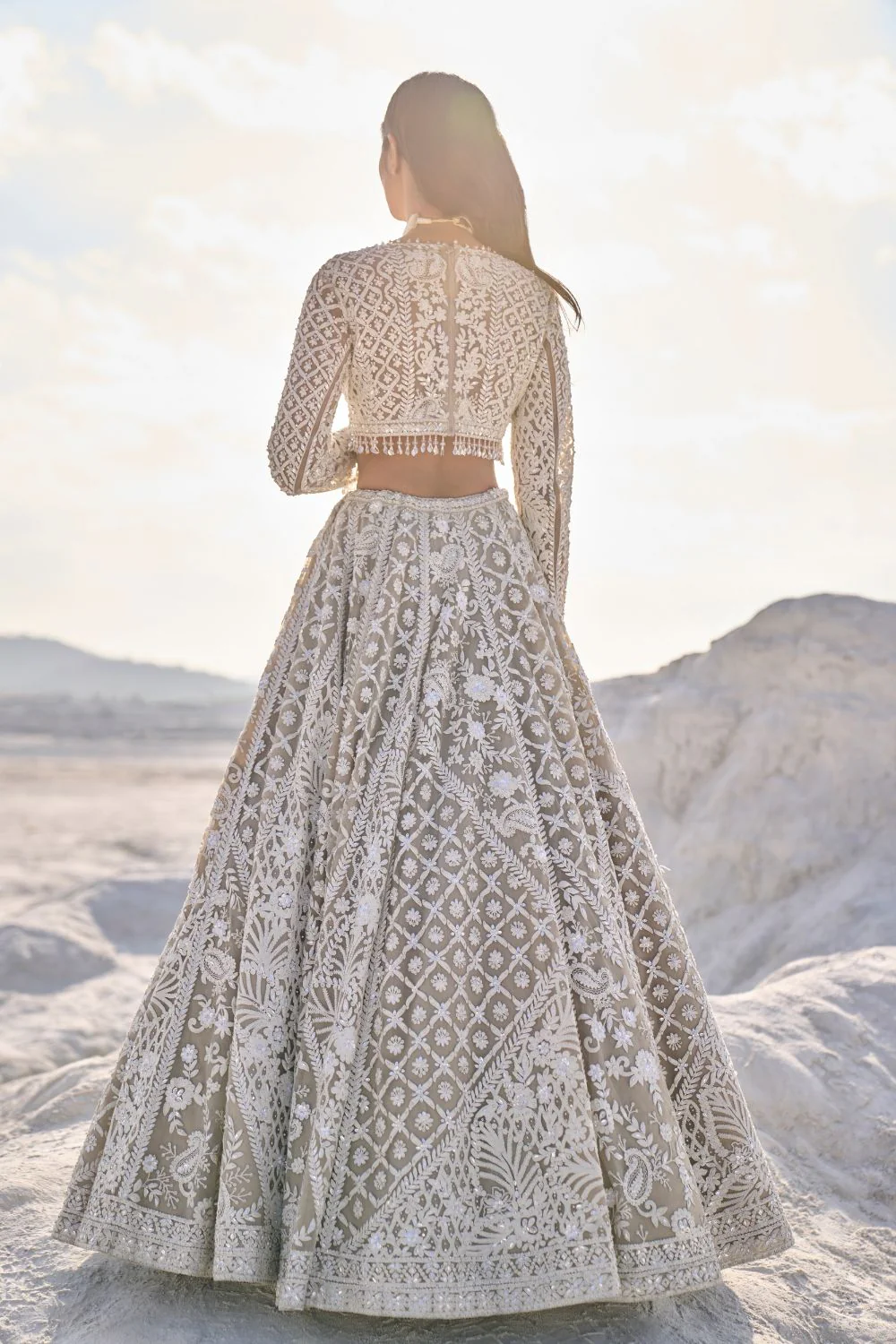 Bhumi Pednekar in Nude Cream Abstract Dori Lehenga Set - Image 3