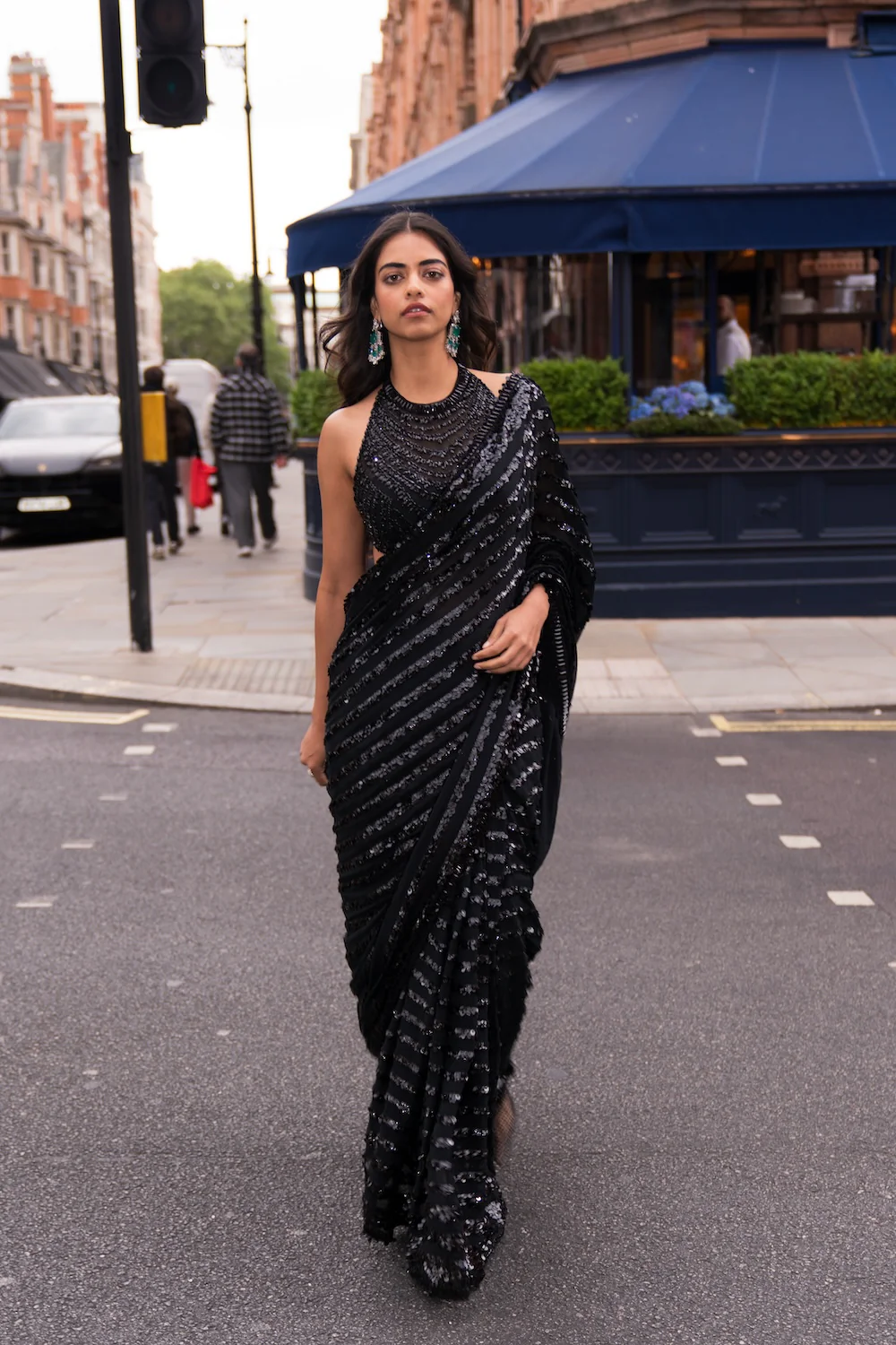 Black Sequin & Crystal Saree - Image 3