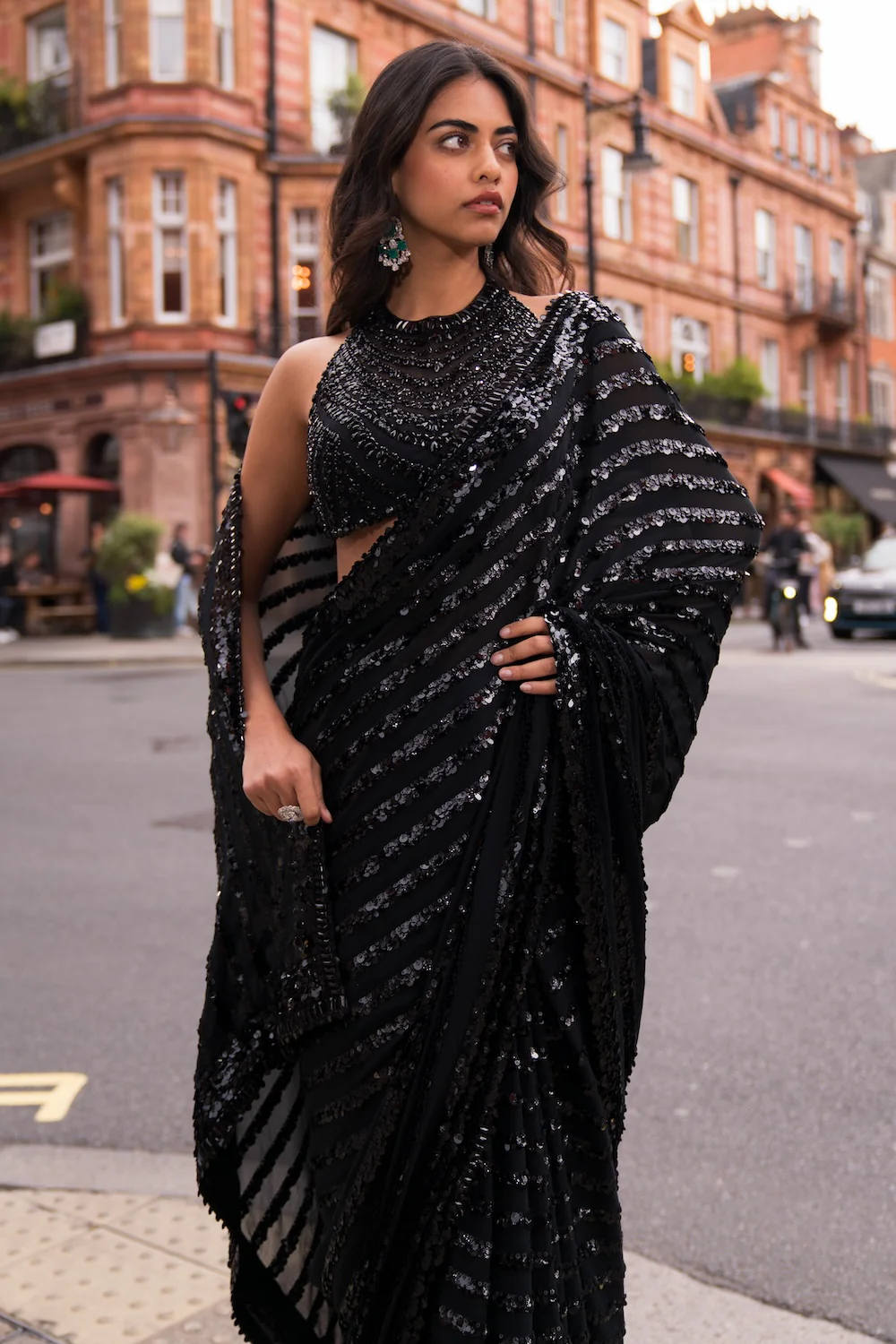 Black Sequin & Crystal Saree - Image 4