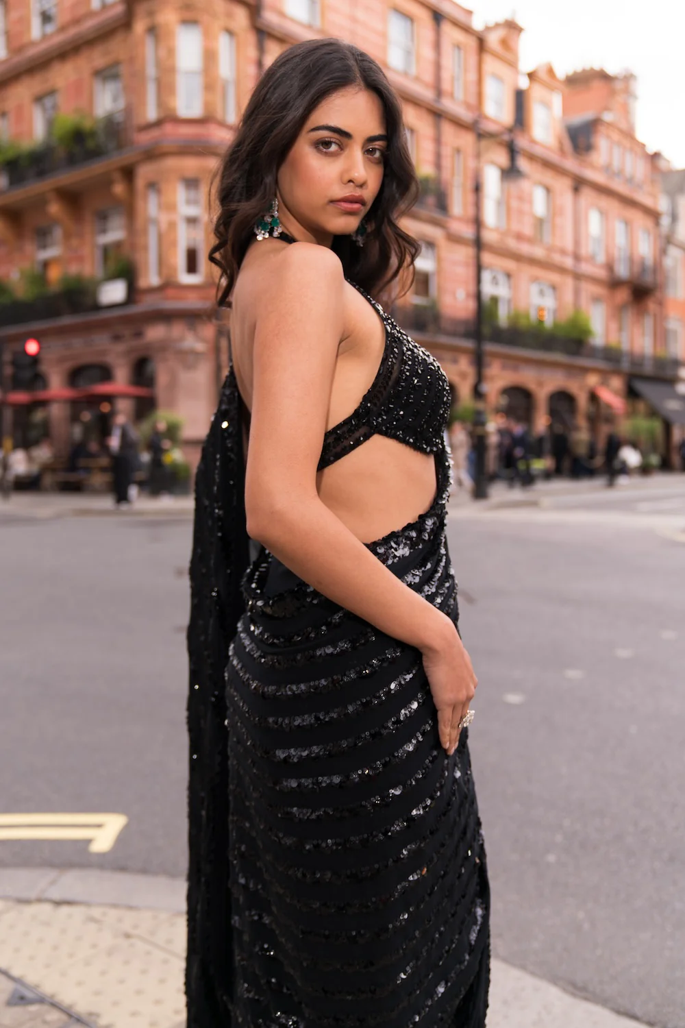 Black Sequin & Crystal Saree - Image 5