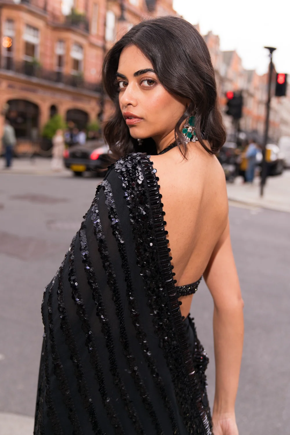 Black Sequin & Crystal Saree - Image 6
