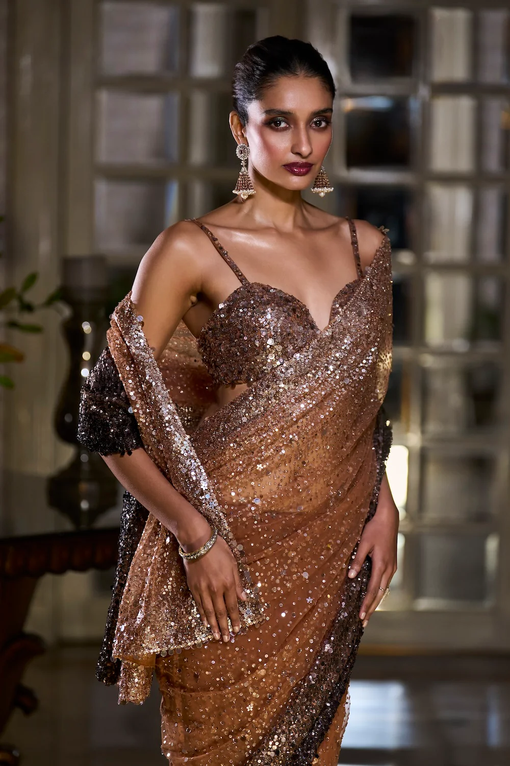 Caramel Sequin Saree - Image 2