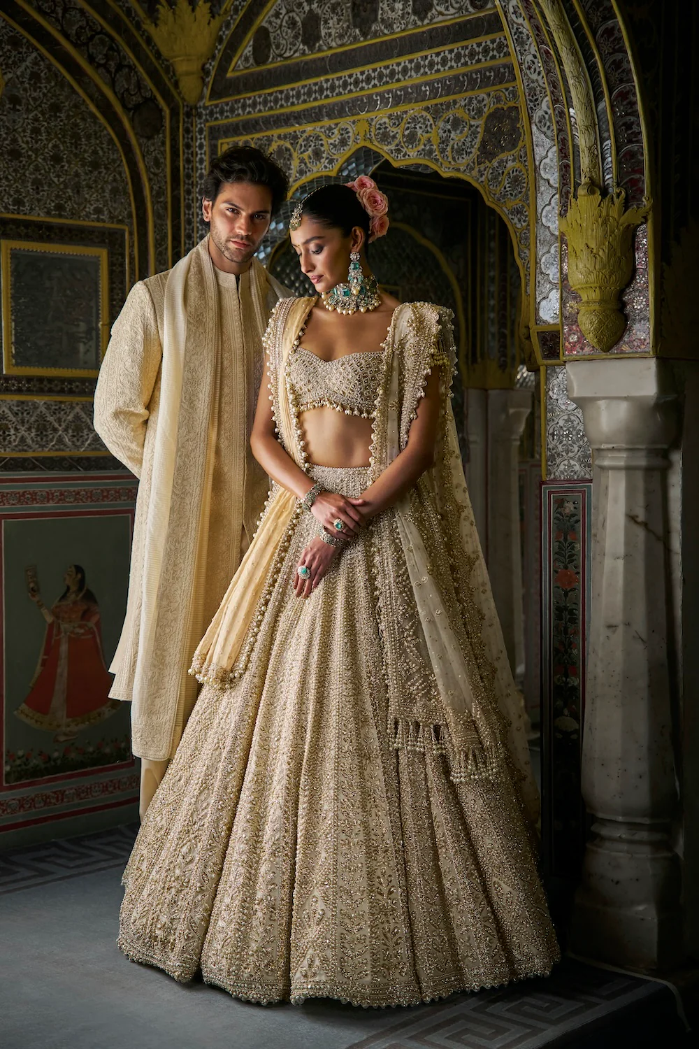 Champagne Thread Work Sherwani Set - Image 4