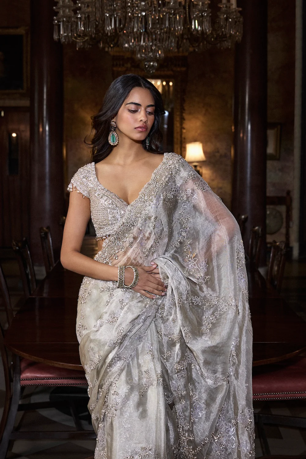 Champagne Zardosi Saree - Image 3