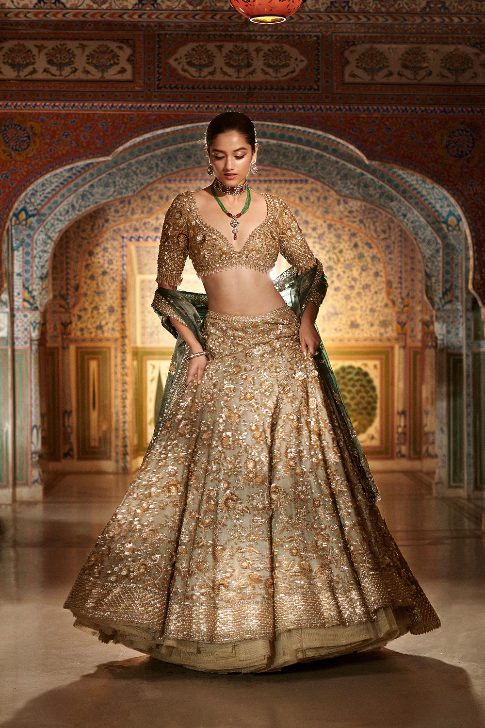 Champagne Zardozi Lehenga Set - Image 3