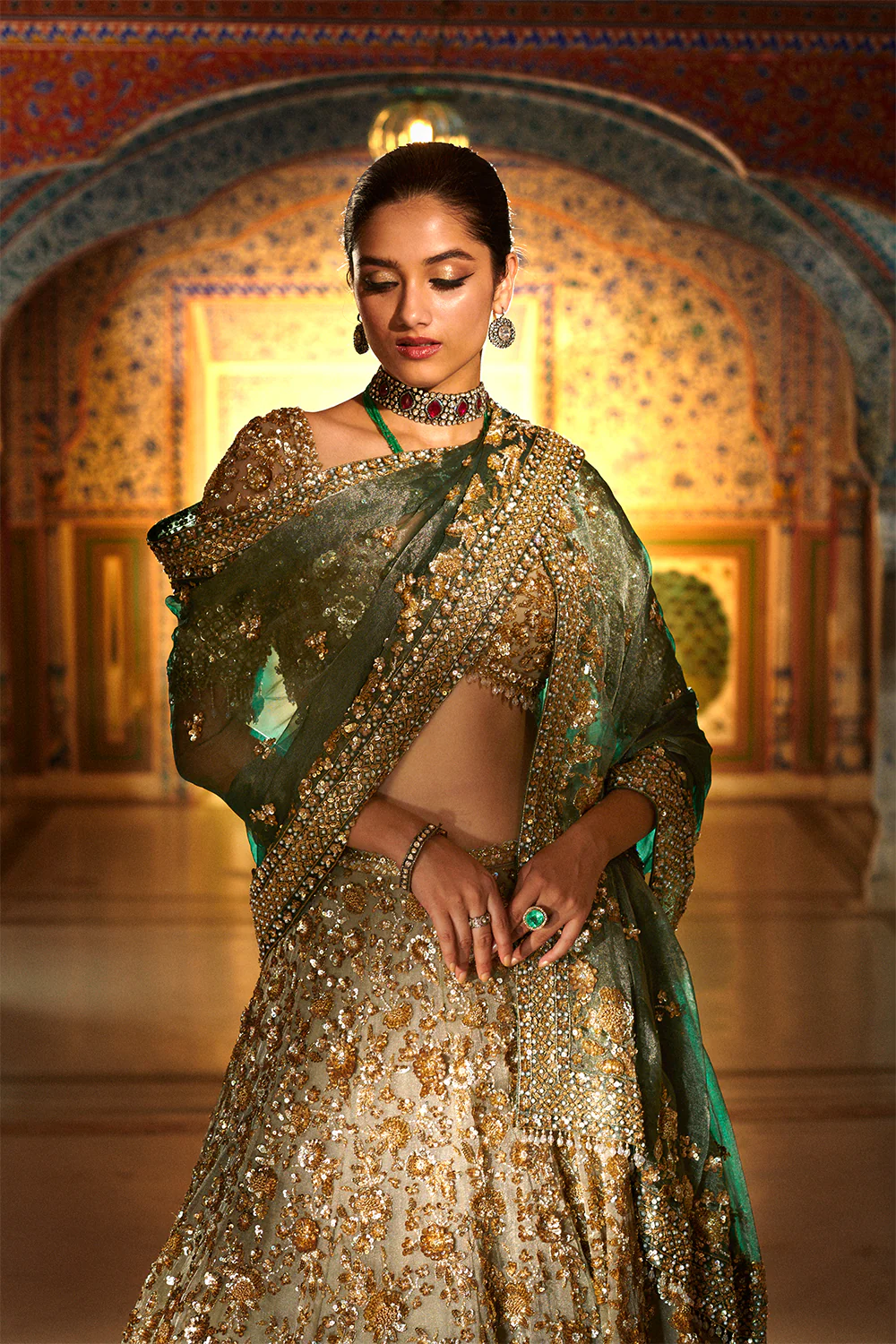 Champagne Zardozi Lehenga Set - Image 4