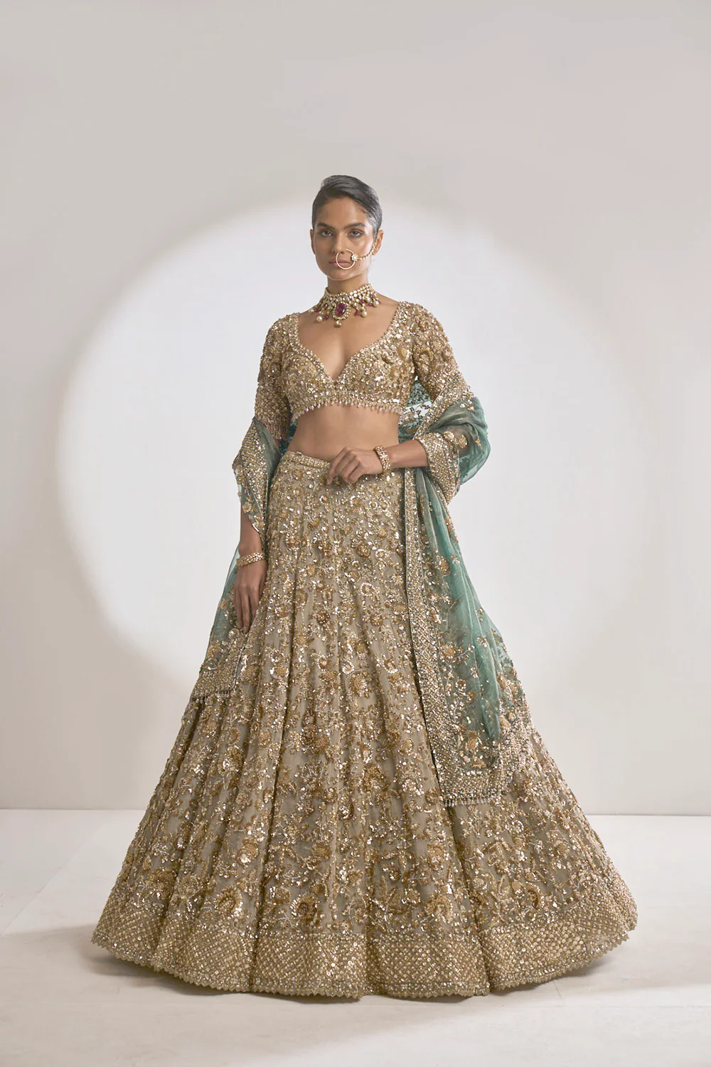 Champagne Zardozi Lehenga Set - Image 6