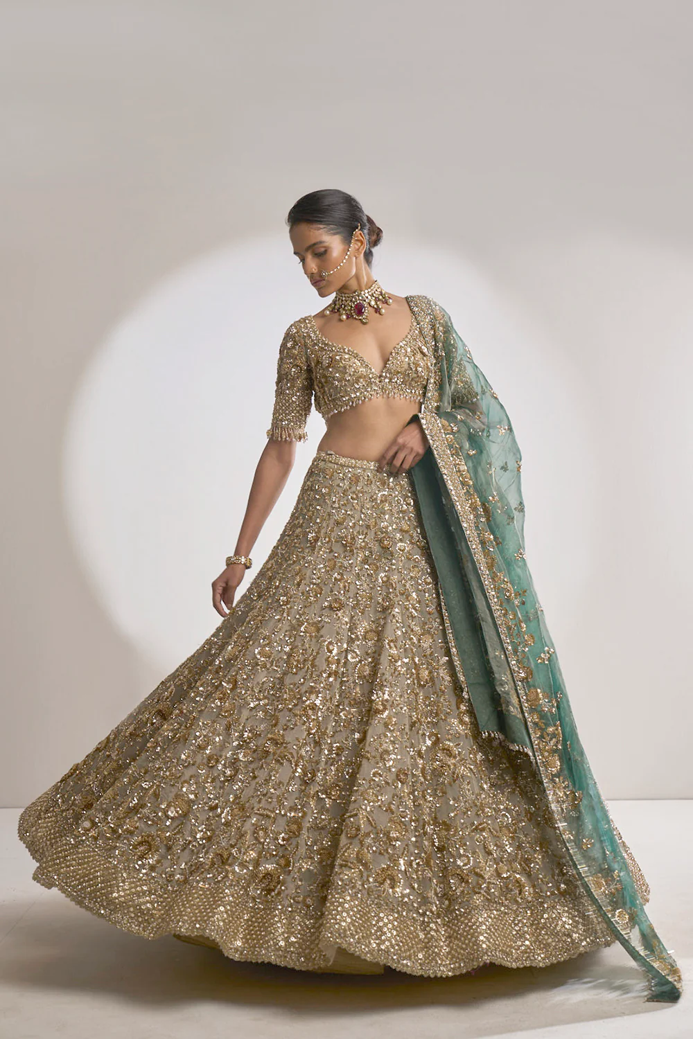Champagne Zardozi Lehenga Set - Image 7