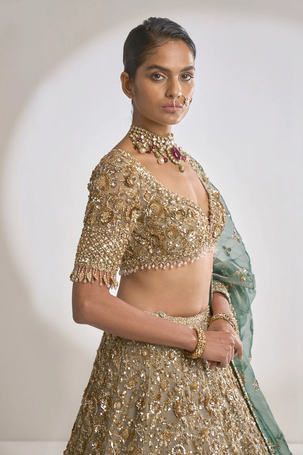 Champagne Zardozi Lehenga Set - Image 8
