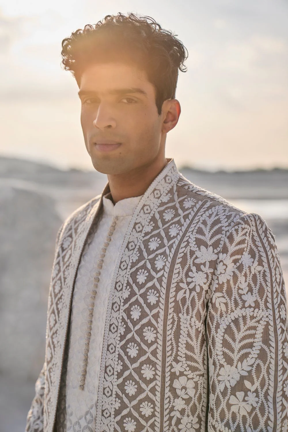 Ishaan Khatter in Nude Cream Open Sherwani Set - Image 5