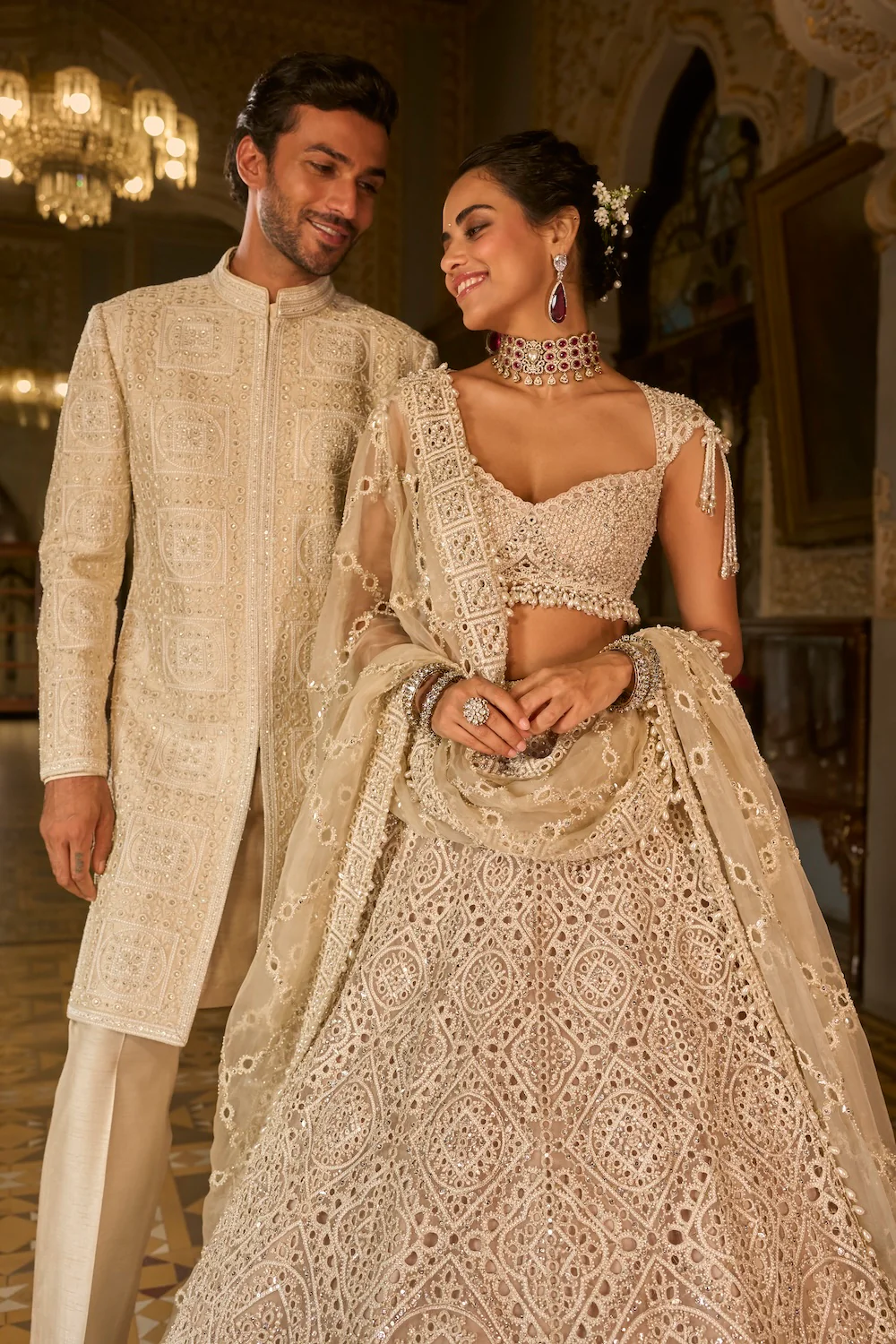 Dark Beige Thread Work Lehenga Set - Image 6