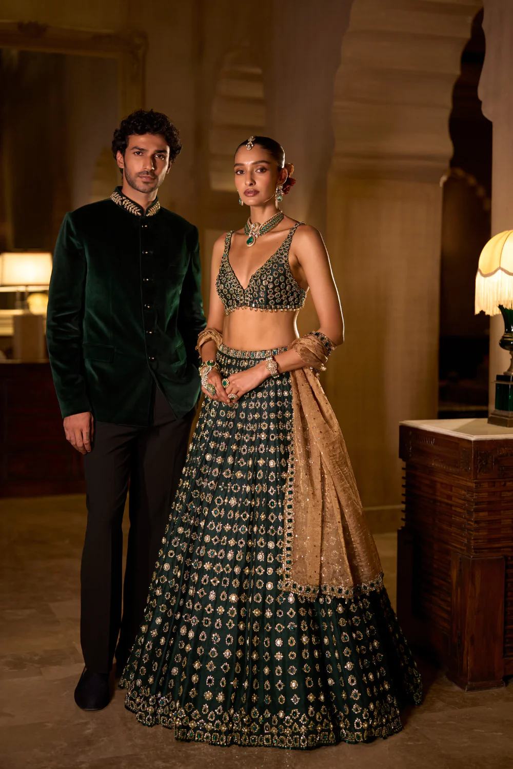 Emerald Stone Zardosi Lehenga - Image 4