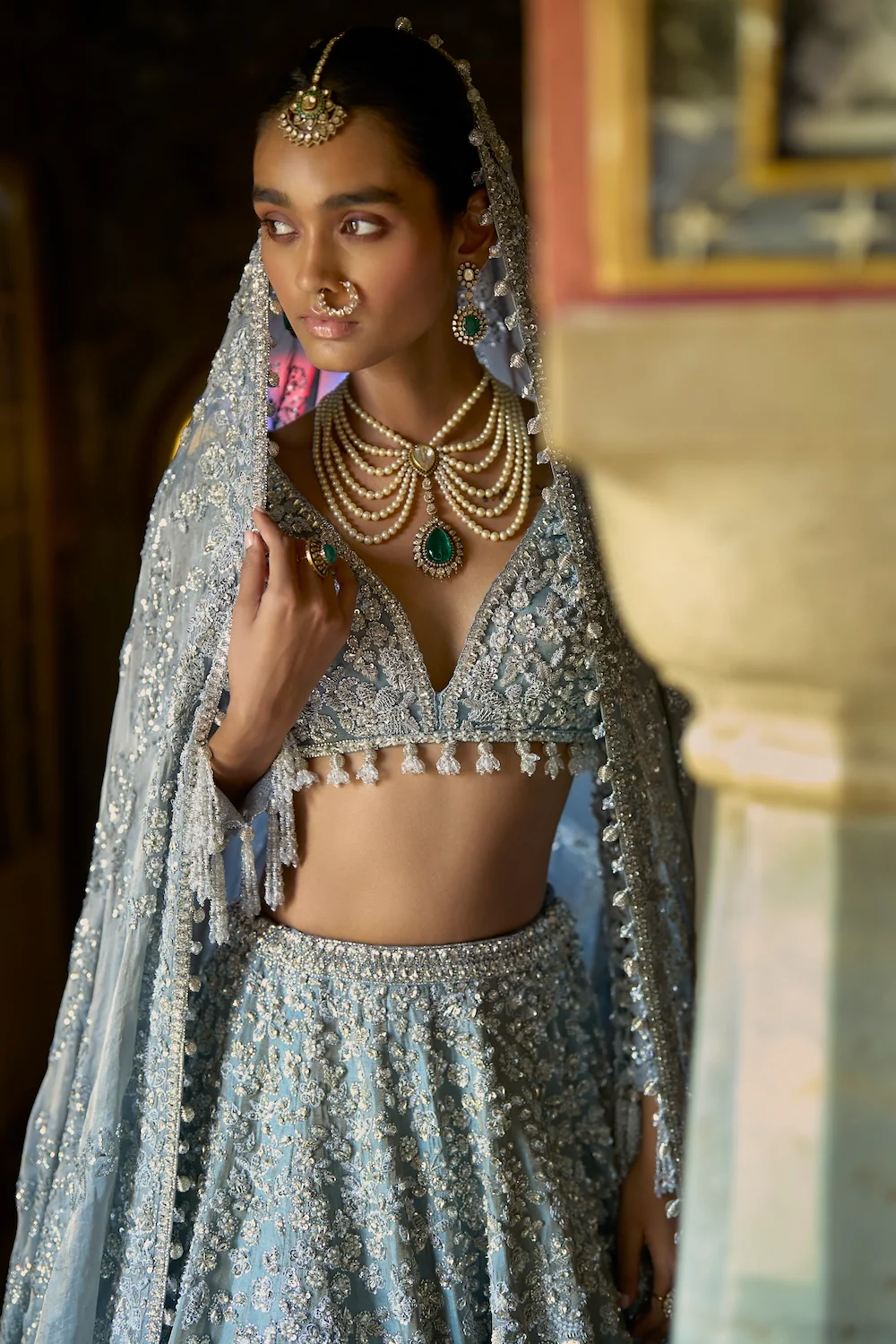 Ice Blue Tissue Lehenga Set - Image 4