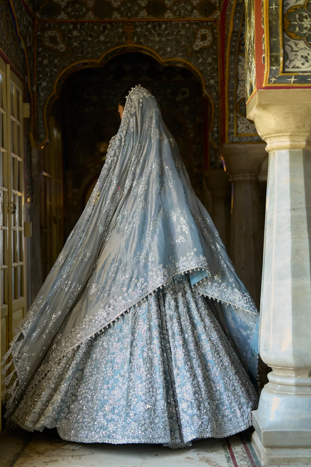 Ice Blue Tissue Lehenga Set - Image 6