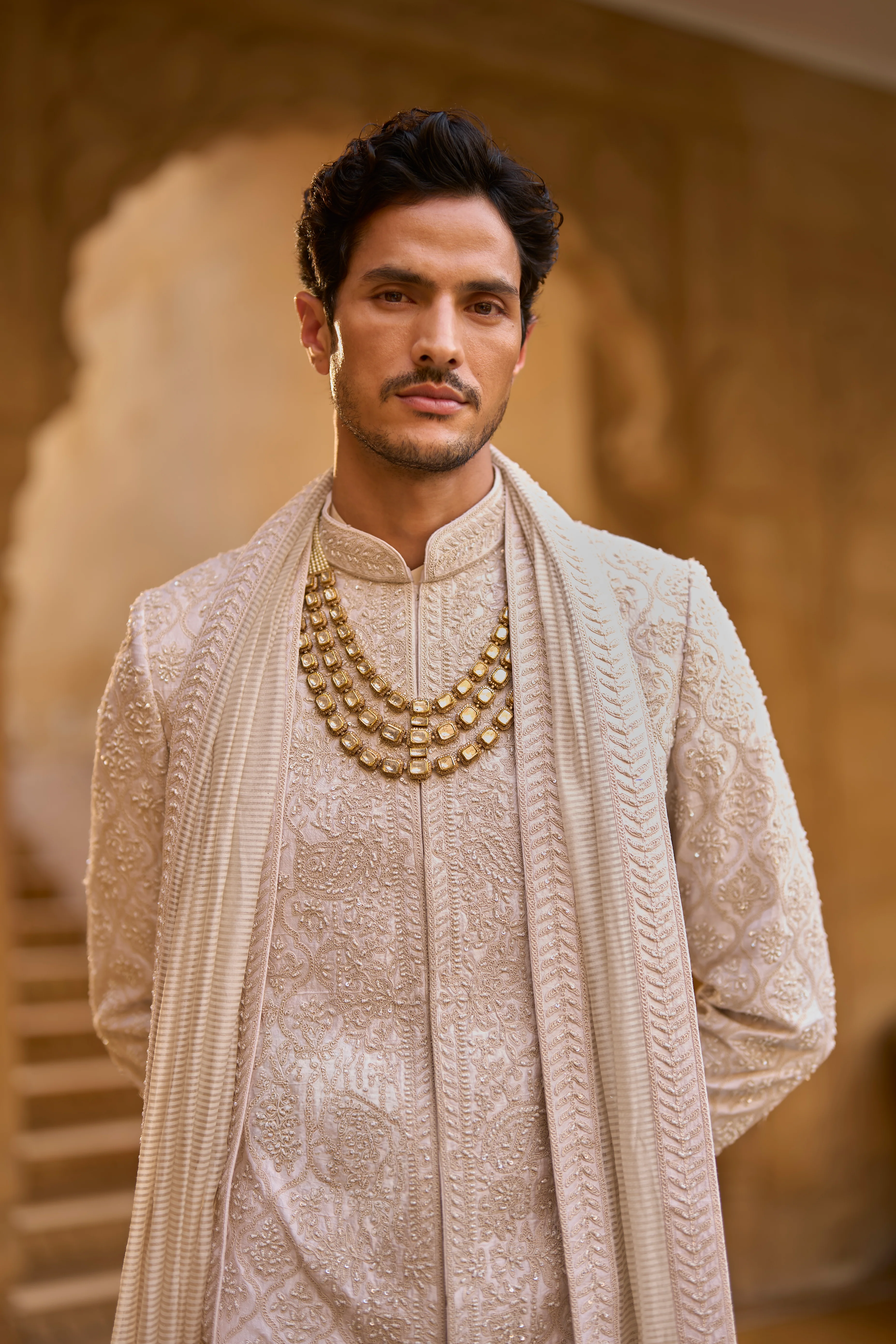 Ivory Abstract Sherwani Set - Image 3