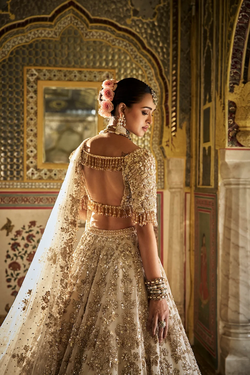 Ivory Gold Floral Lehenga Set - Image 4