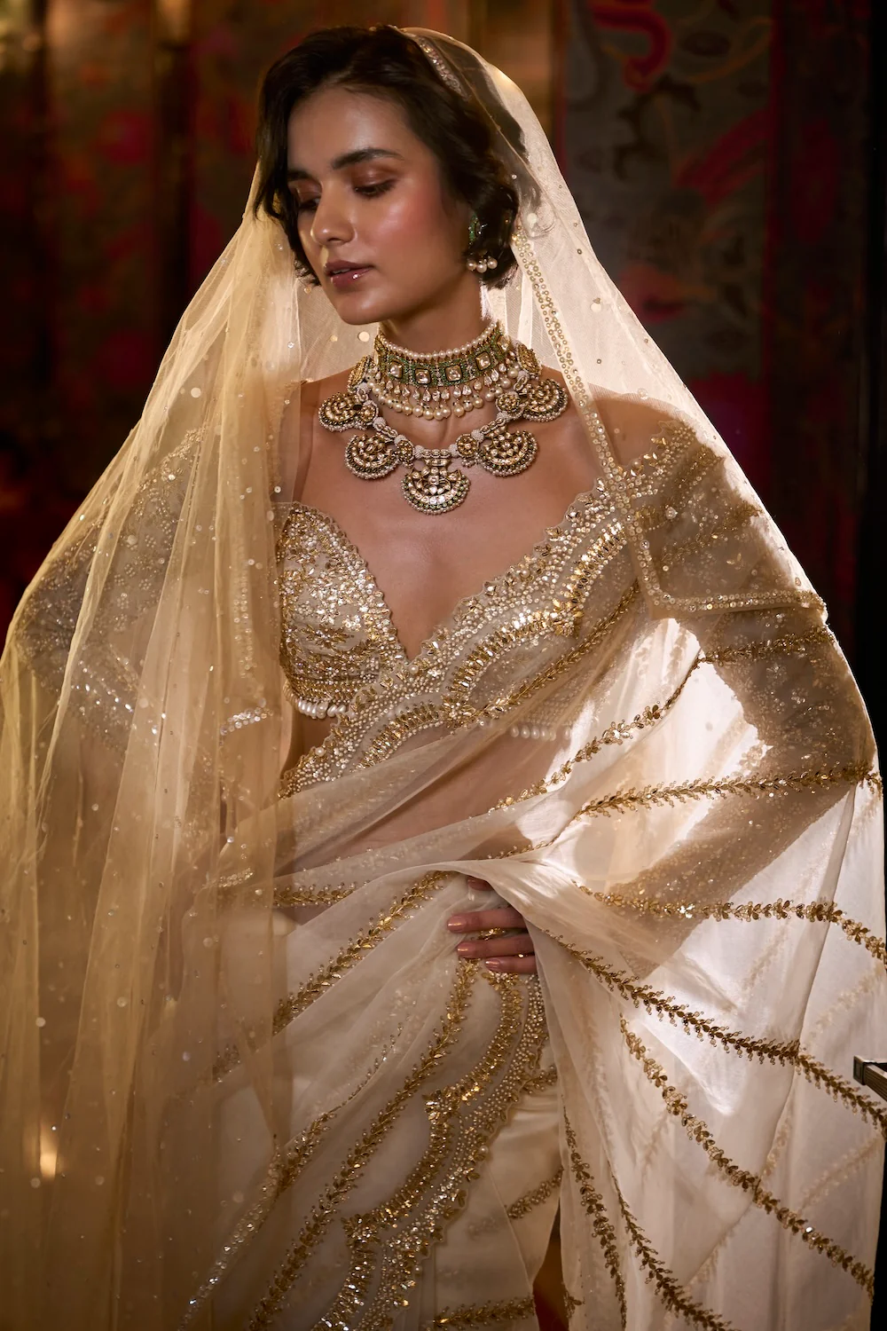 Ivory Gold Gota Patti Saree - Image 4