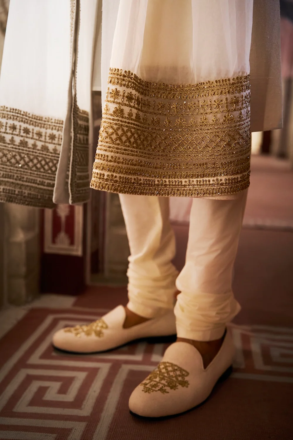 Ivory Gold Matka Silk Sherwani Set - Image 3
