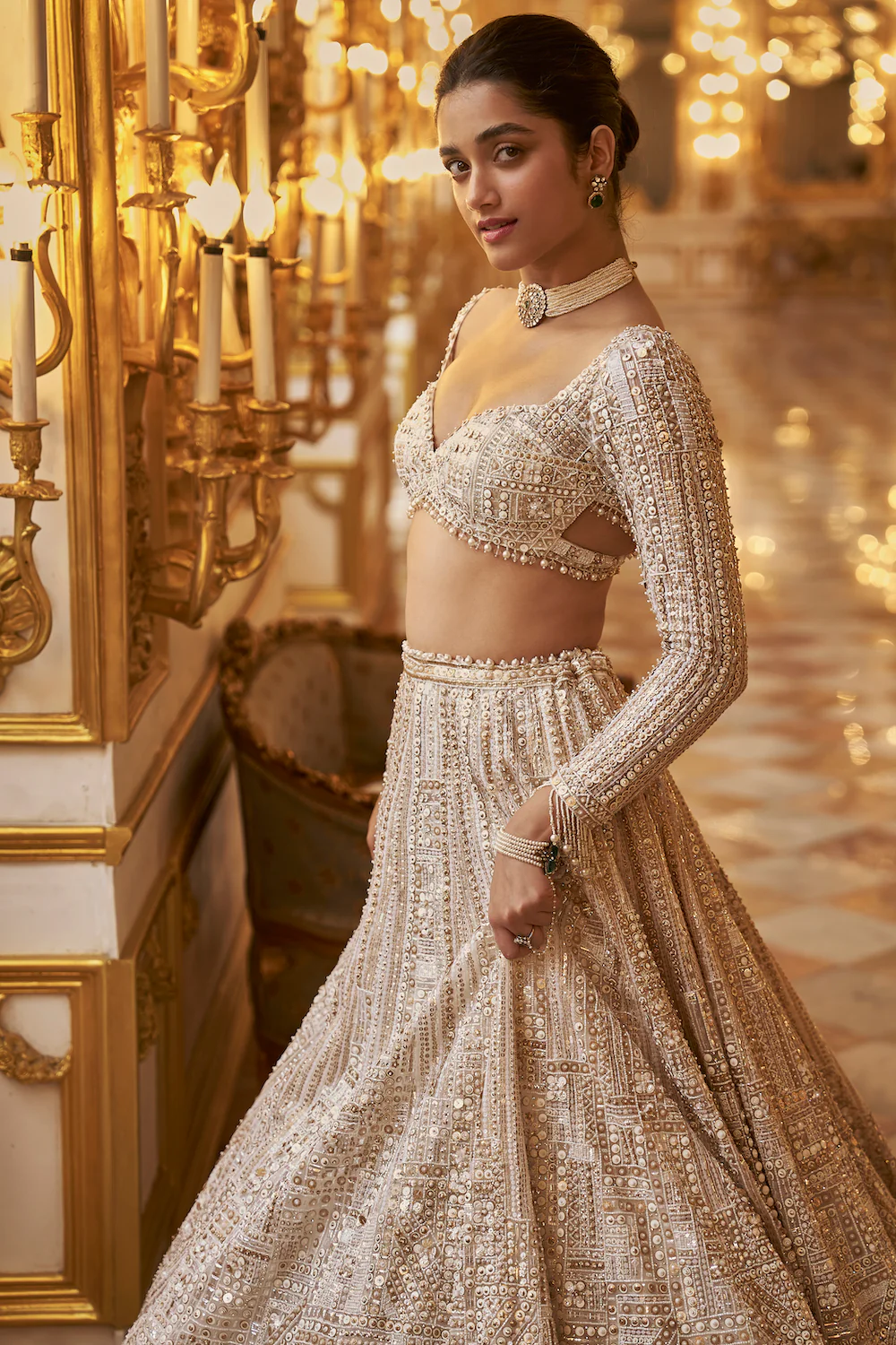 Ivory Gold Sequin Lehenga Set - Image 4