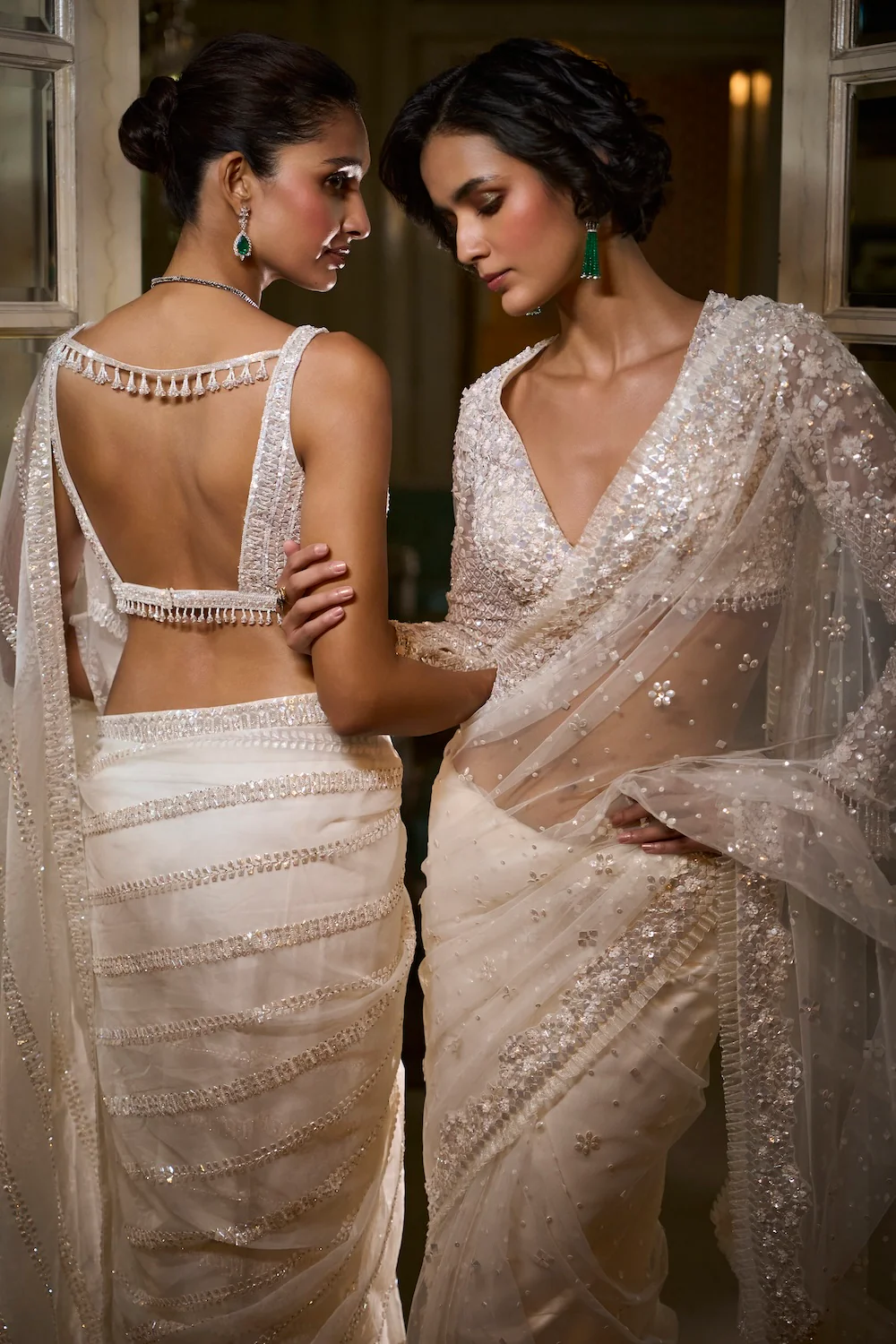 Ivory Organza Sequin Saree - Image 4