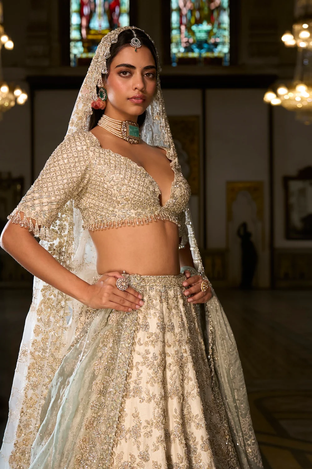 Ivory Sage Zardosi Lehenga Set - Image 3