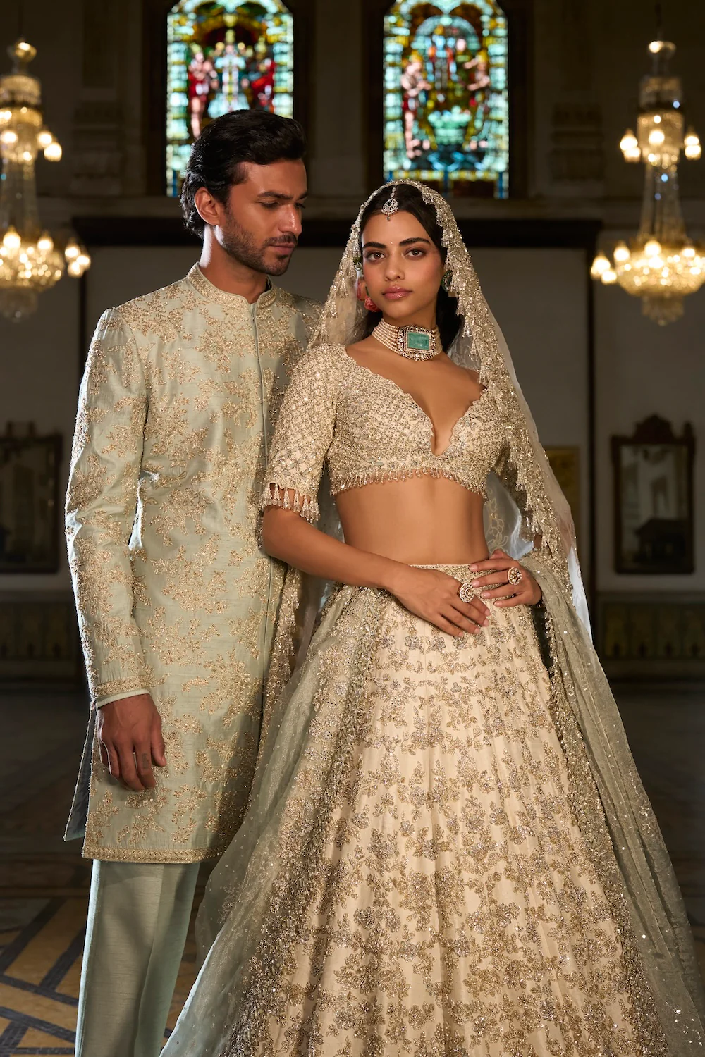Ivory Sage Zardosi Lehenga Set - Image 5