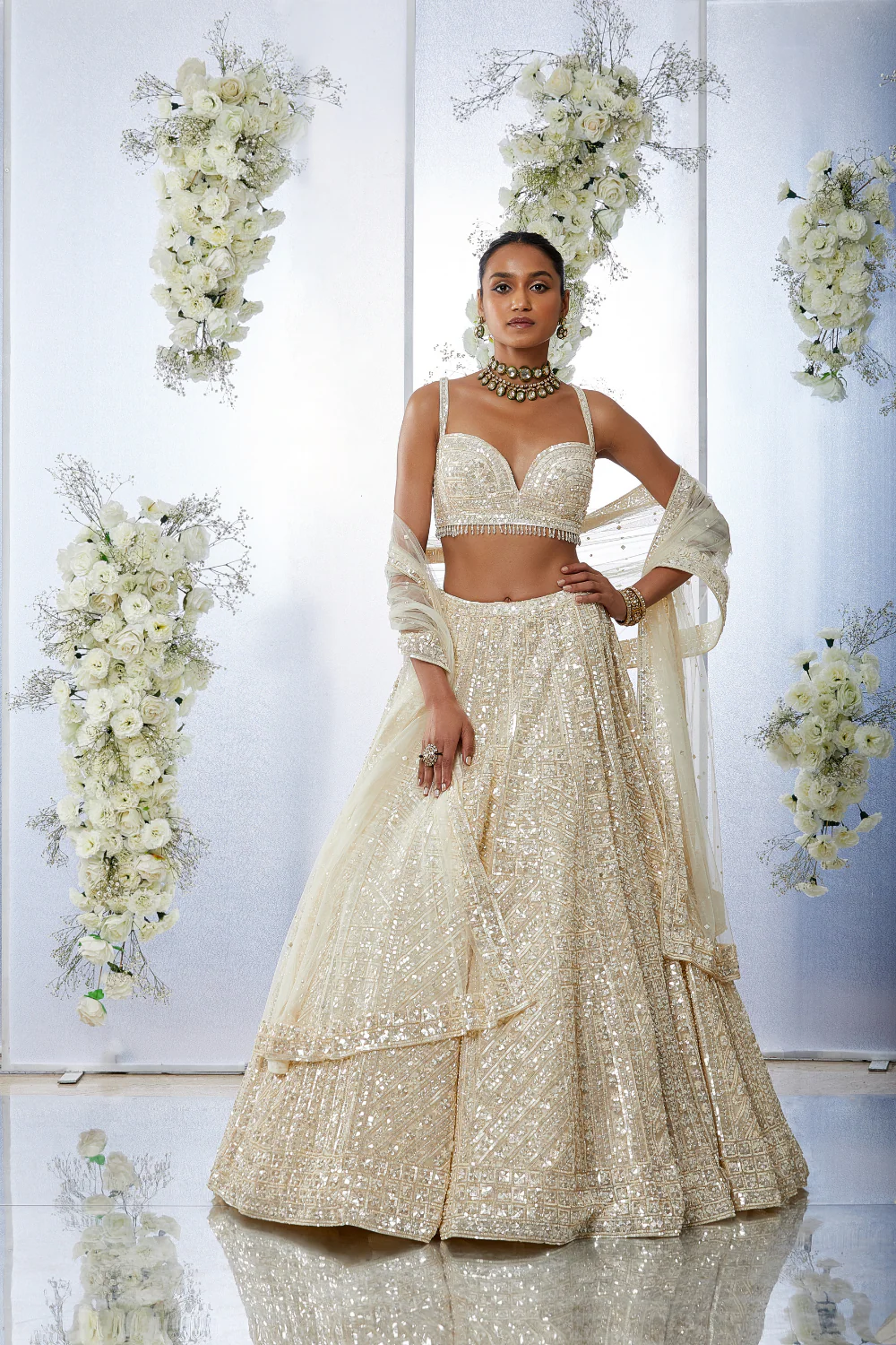 Ivory Sequin Lehenga Set - Image 3