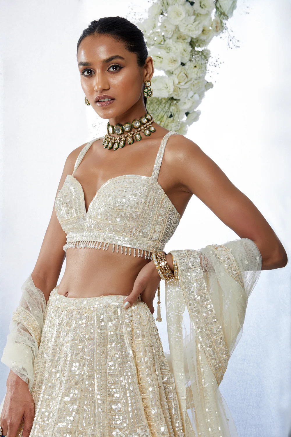 Ivory Sequin Lehenga Set - Image 4