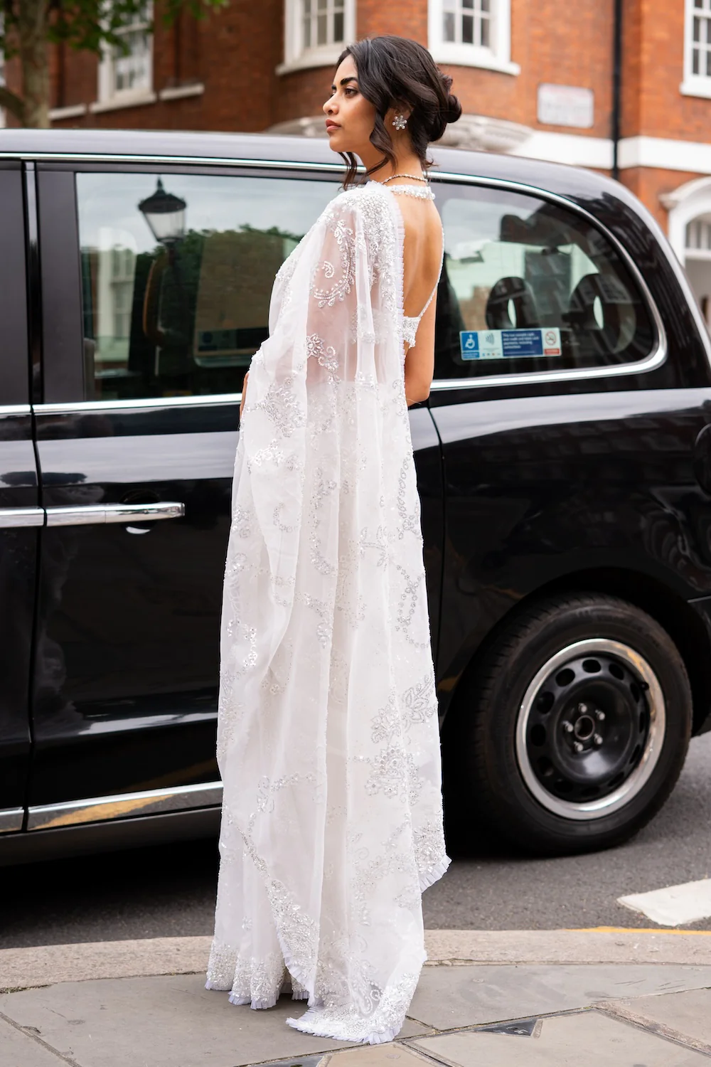 Ivory Sequin Saree - Image 4