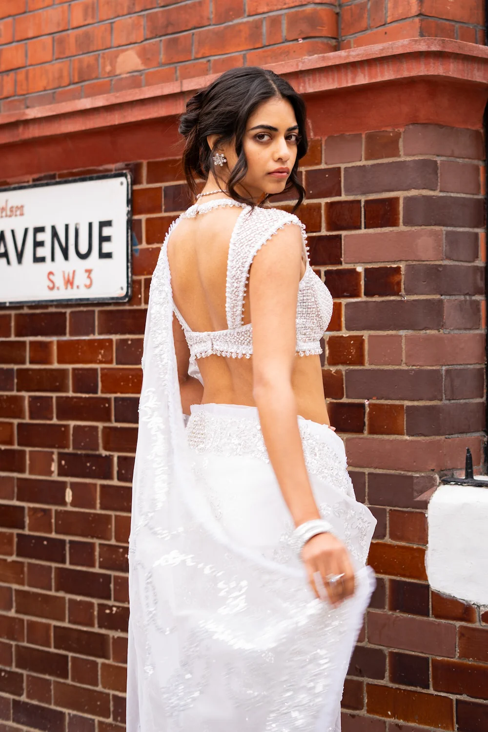 Ivory Sequin Saree - Image 6