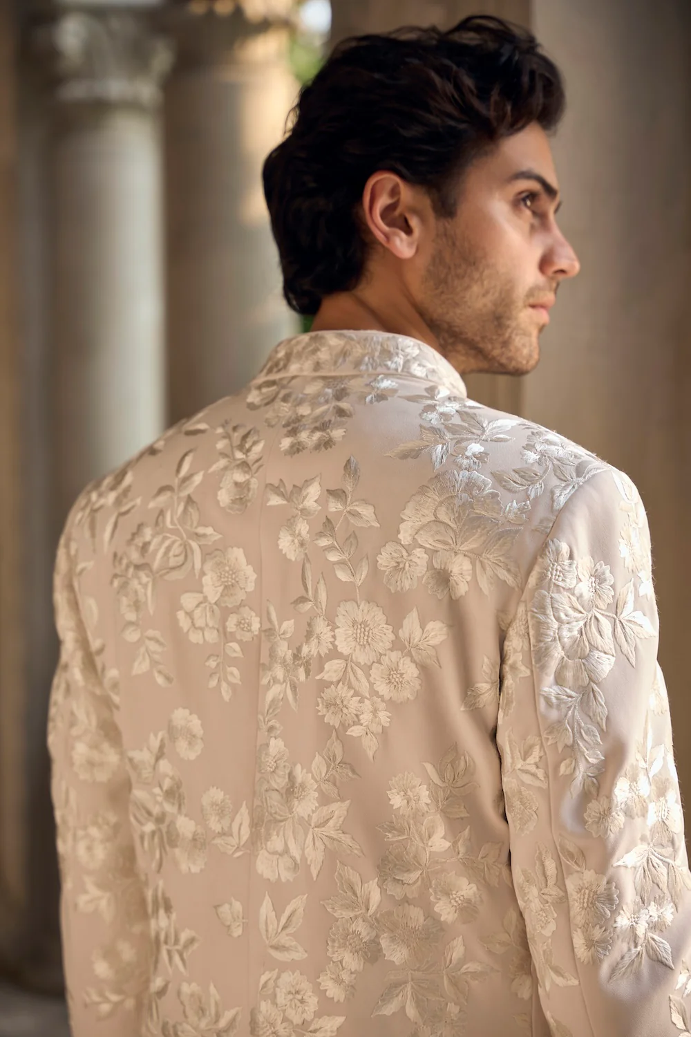Light Beige Open Sherwani Set - Image 3