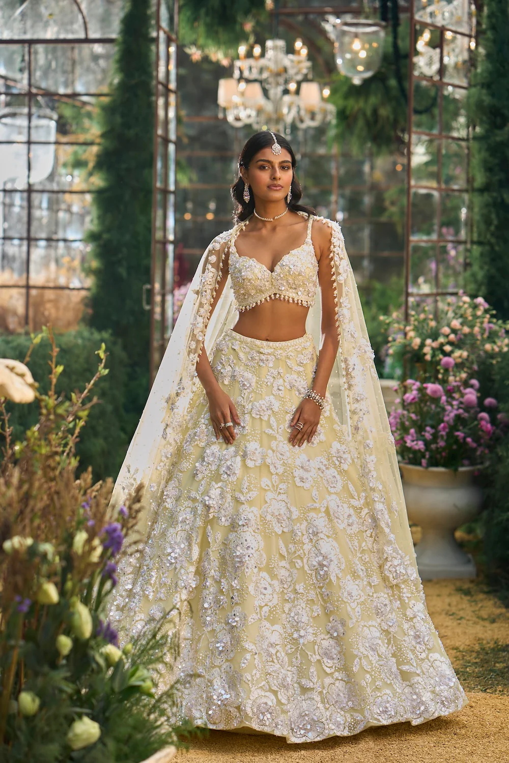Lime Yellow Floral Lehenga Set - Image 2