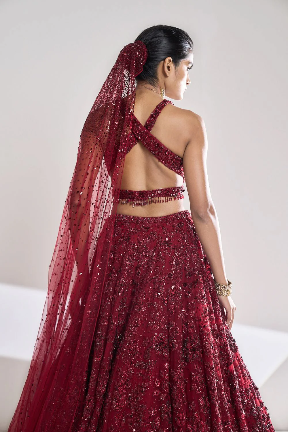 Maroon Sequin Lehenga Set - Image 10