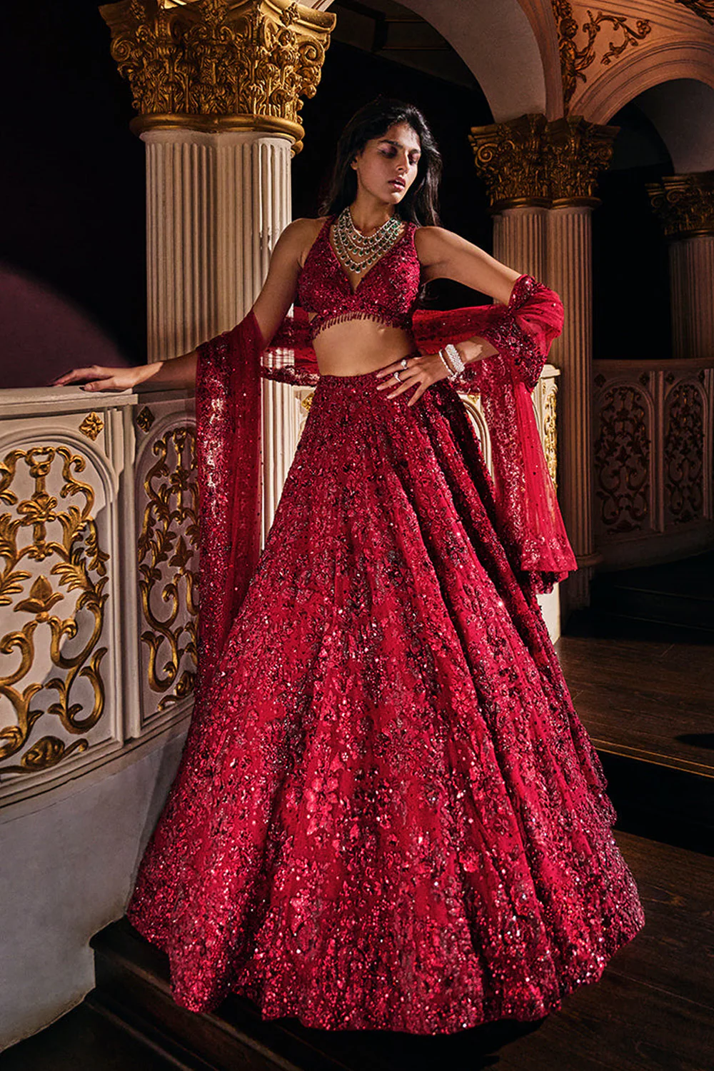 Maroon Sequin Lehenga Set - Image 3