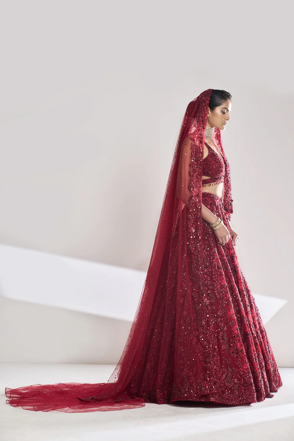 Maroon Sequin Lehenga Set - Image 6