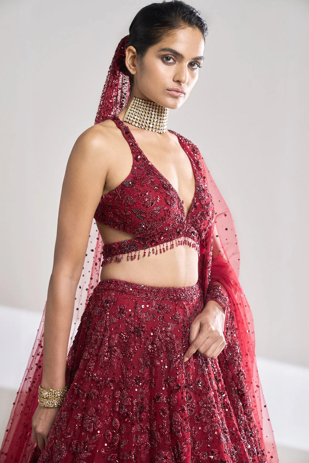 Maroon Sequin Lehenga Set - Image 7