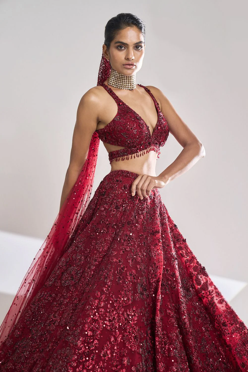 Maroon Sequin Lehenga Set - Image 8