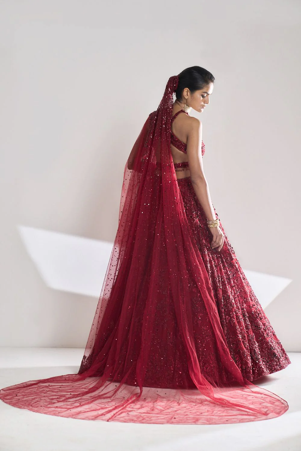 Maroon Sequin Lehenga Set - Image 9
