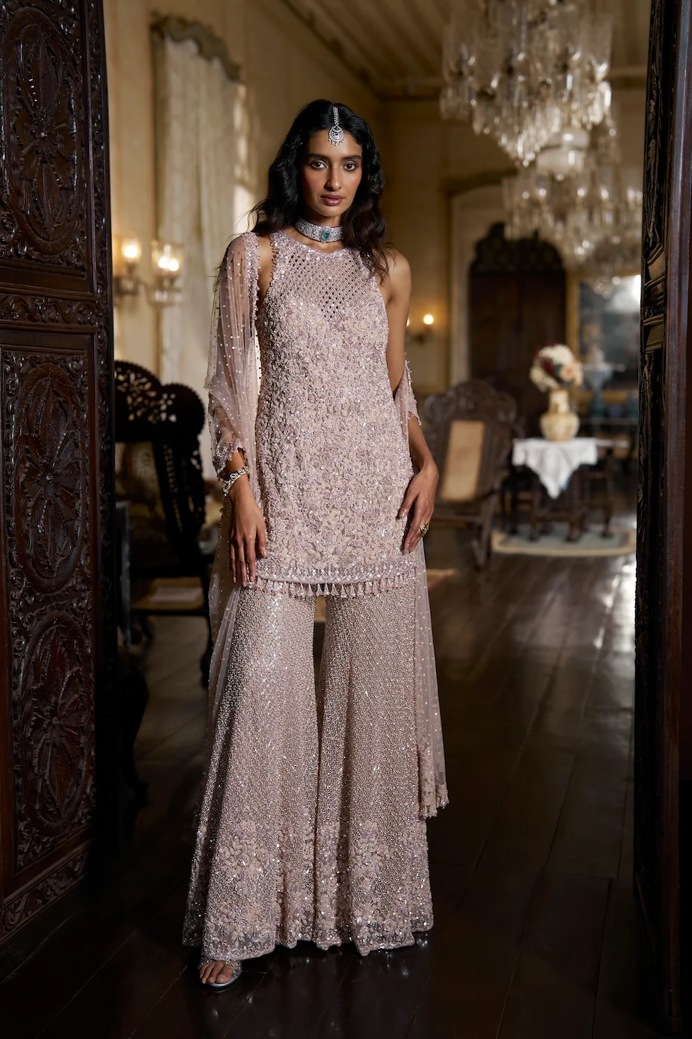 Mauve Sequin Sharara Set - Image 2