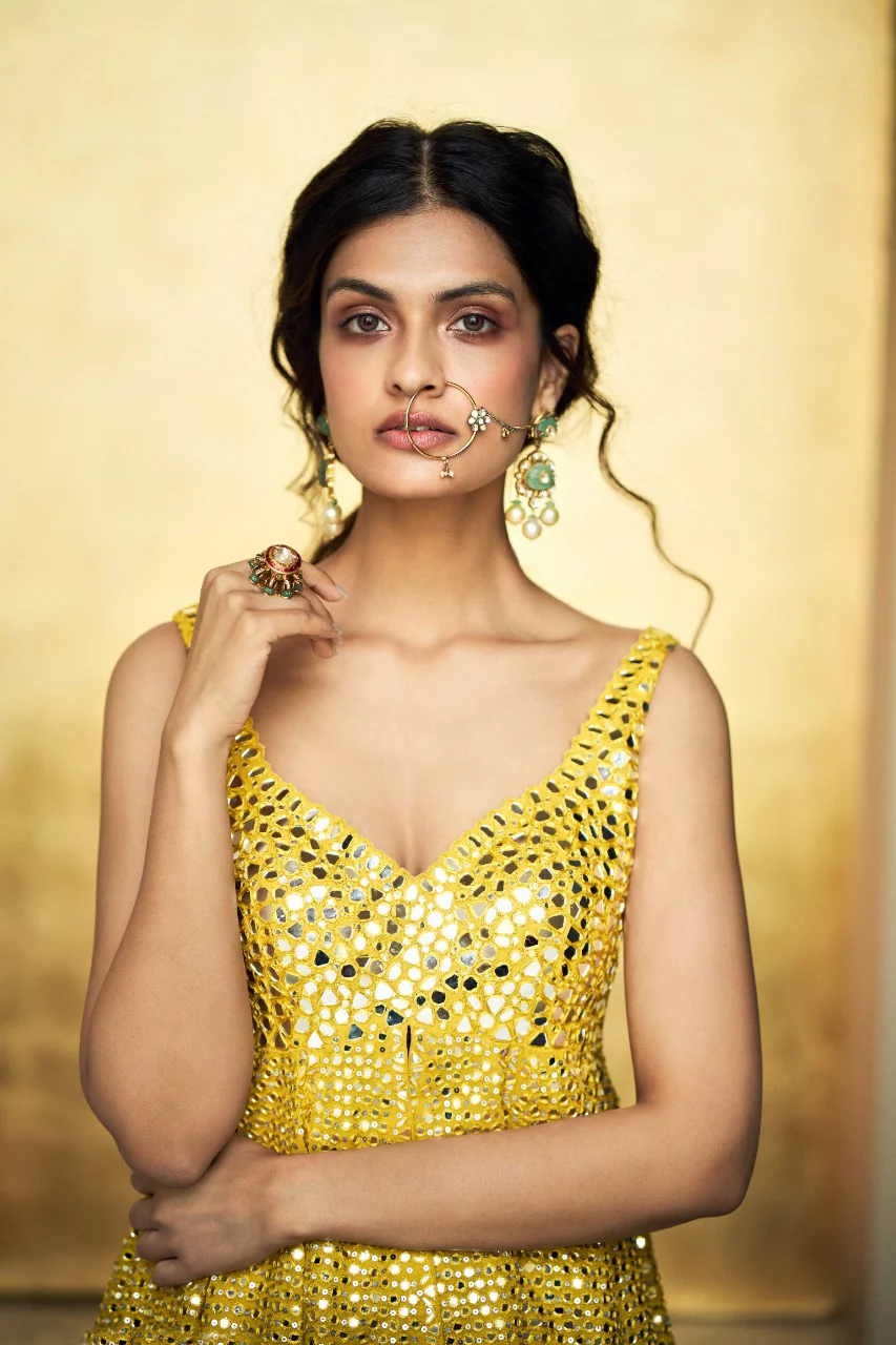 Mustard Yellow Mirror Work Sharara Set - Image 6