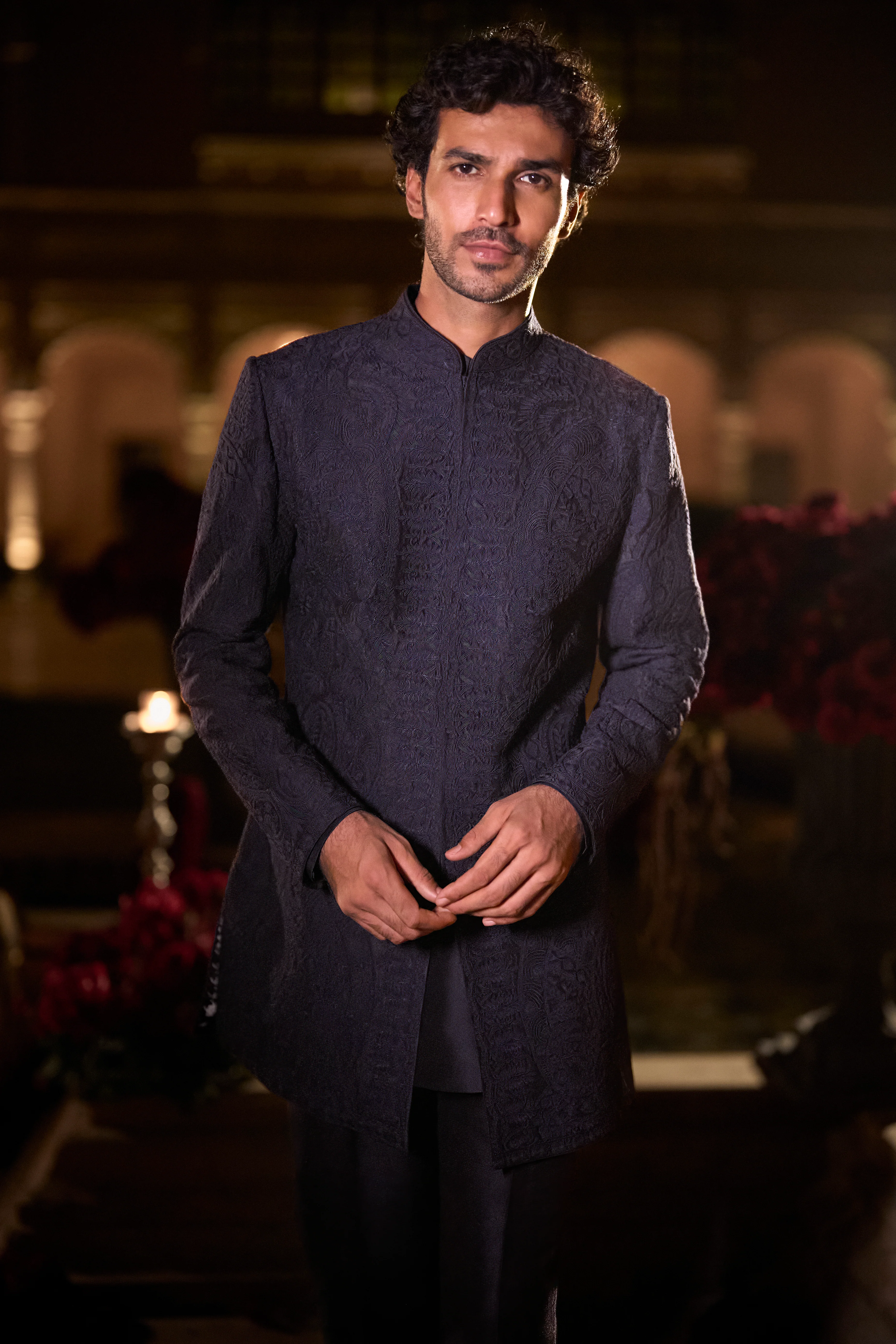 Navy Blue Abstract Sherwani Set - Image 2