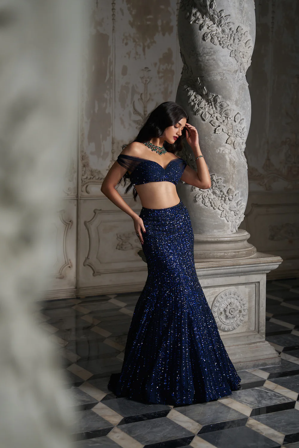 Navy Sequin Skirt Set - Image 3