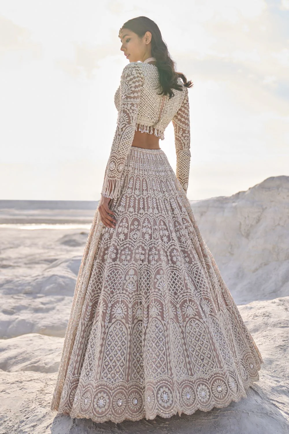 Nude Cream Dori Lehenga Set - Image 3