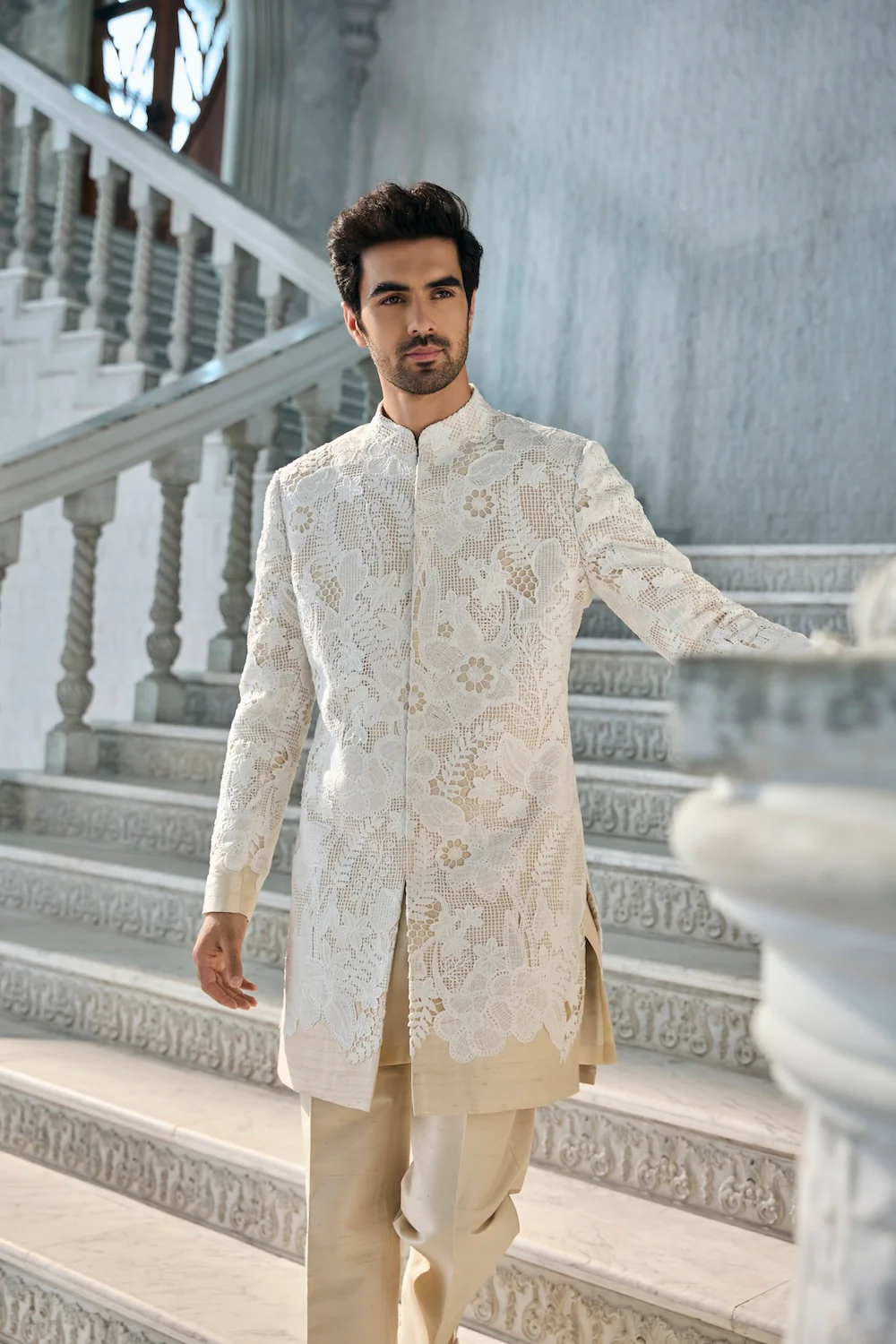 Nude Cut Work Sherwani Set - Image 4