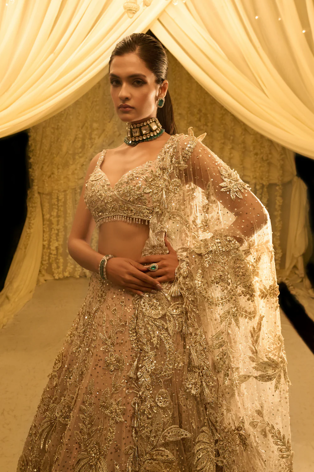 Nude Floral Lehenga Set - Image 3
