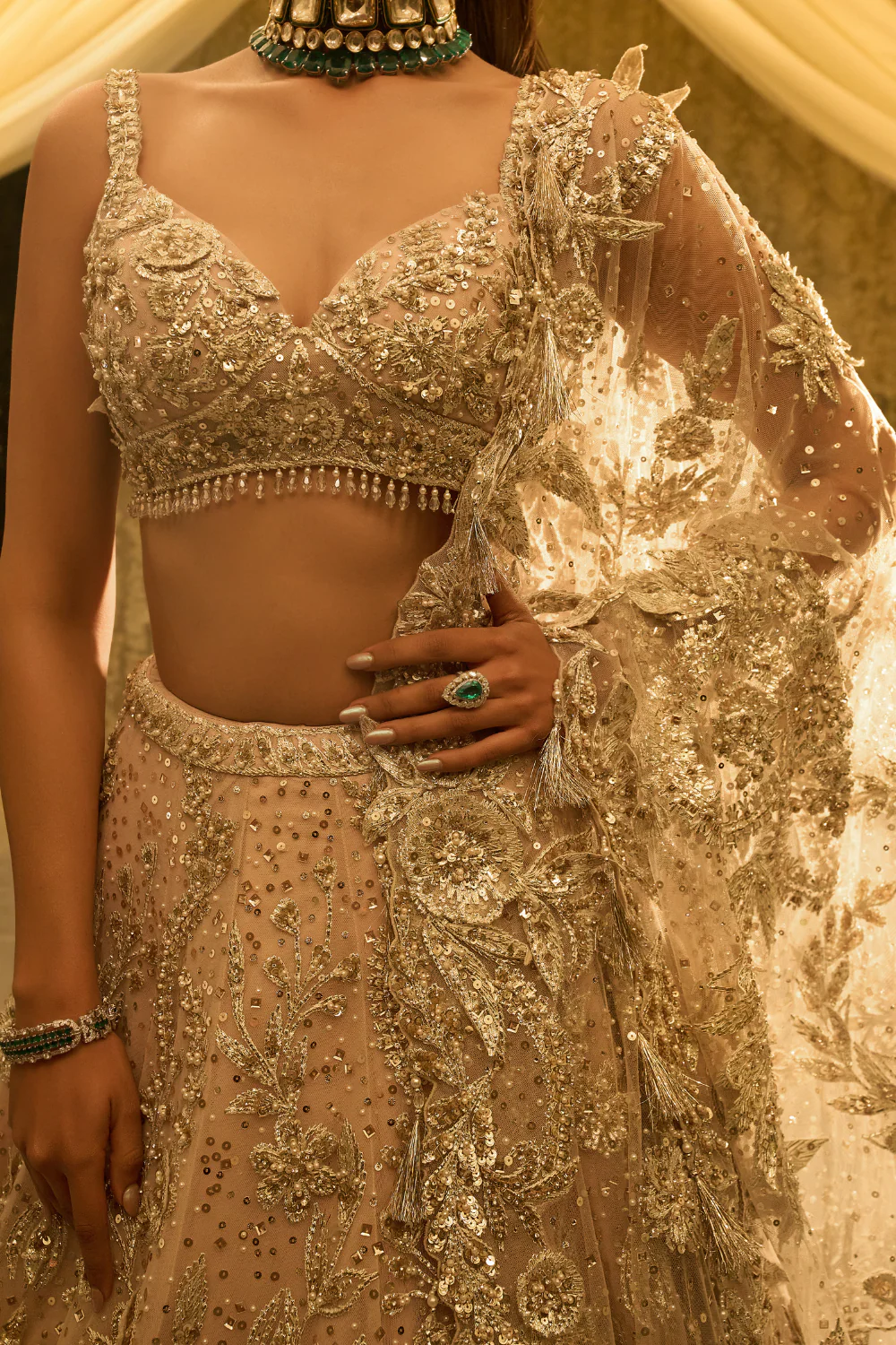 Nude Floral Lehenga Set - Image 4