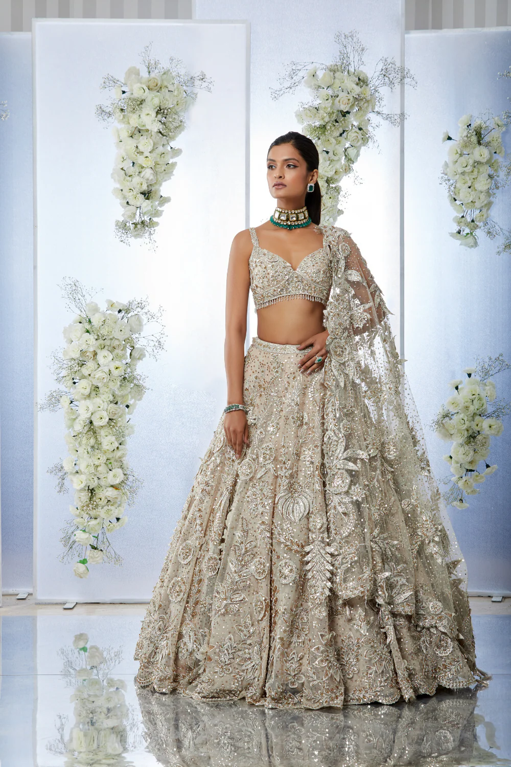Nude Floral Lehenga Set - Image 6